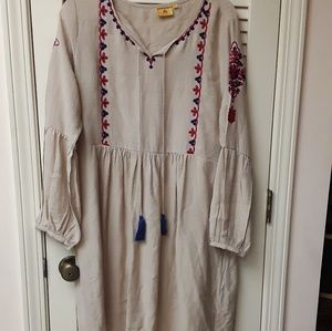 Artesa Boho Cream Red Embroidered Flowy Dress XL